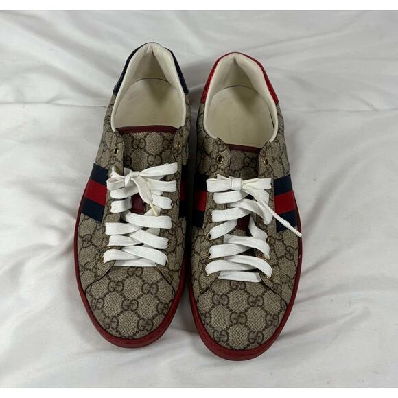 New Gucci Ace GG Supreme Web Red Beige Shoes Size 11.5 US (367274) main image 10